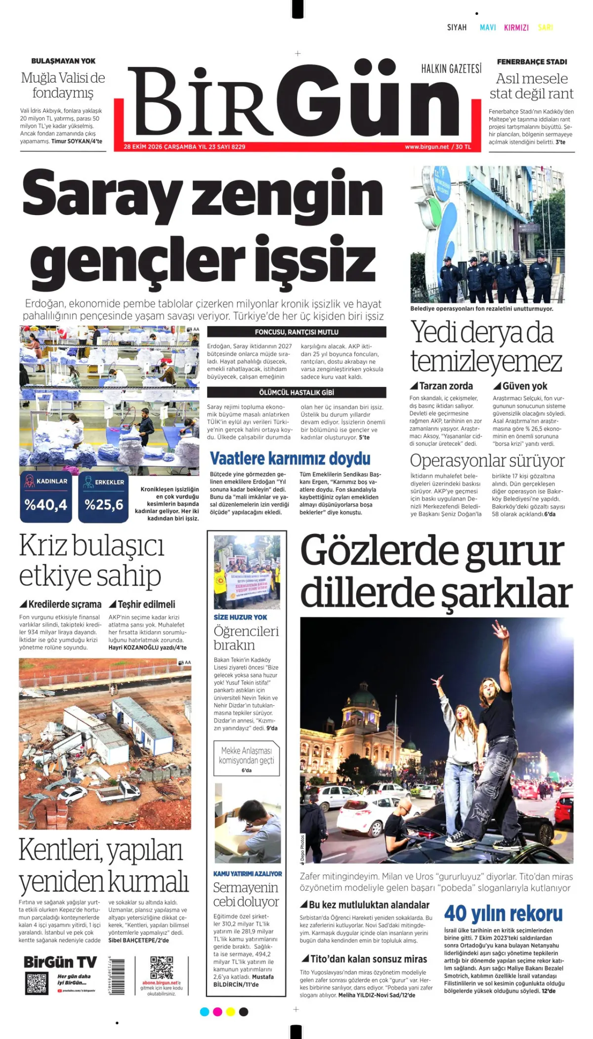 BirGün birinci sayfa manşeti (29 Ekim 2026)