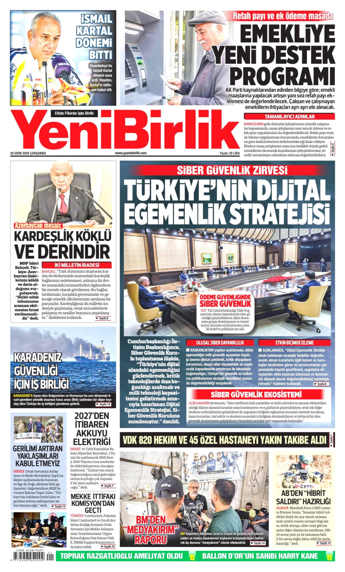 YeniBirlik birinci sayfa manşeti (29 Ekim 2026)