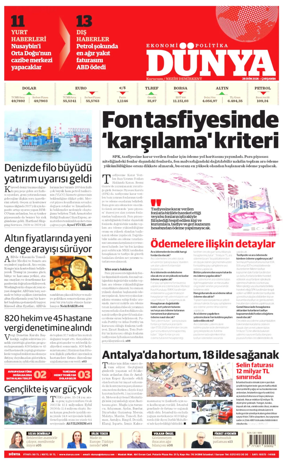 Dünya birinci sayfa manşeti (29 Ekim 2026)
