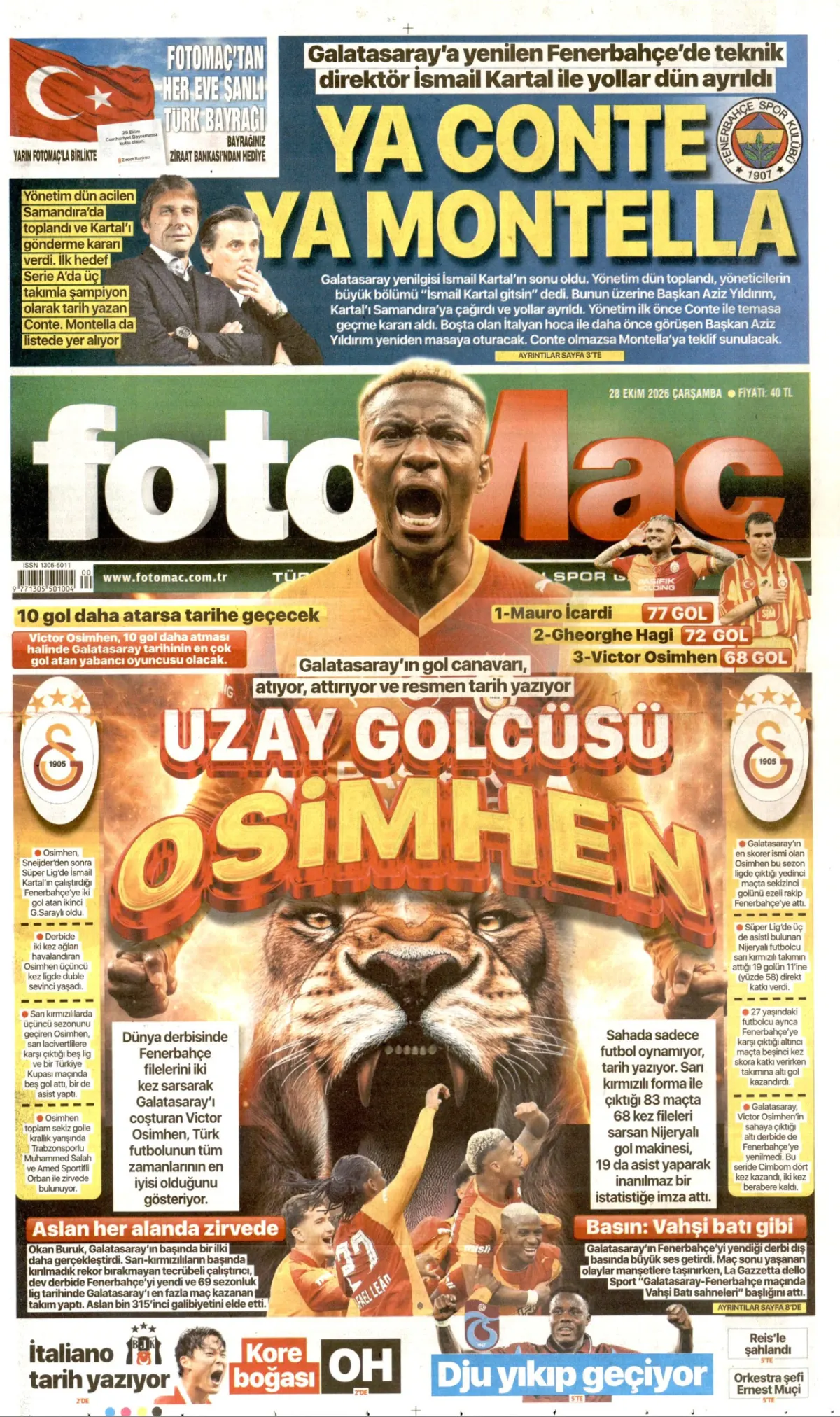 Fotomaç birinci sayfa manşeti (29 Ekim 2026)
