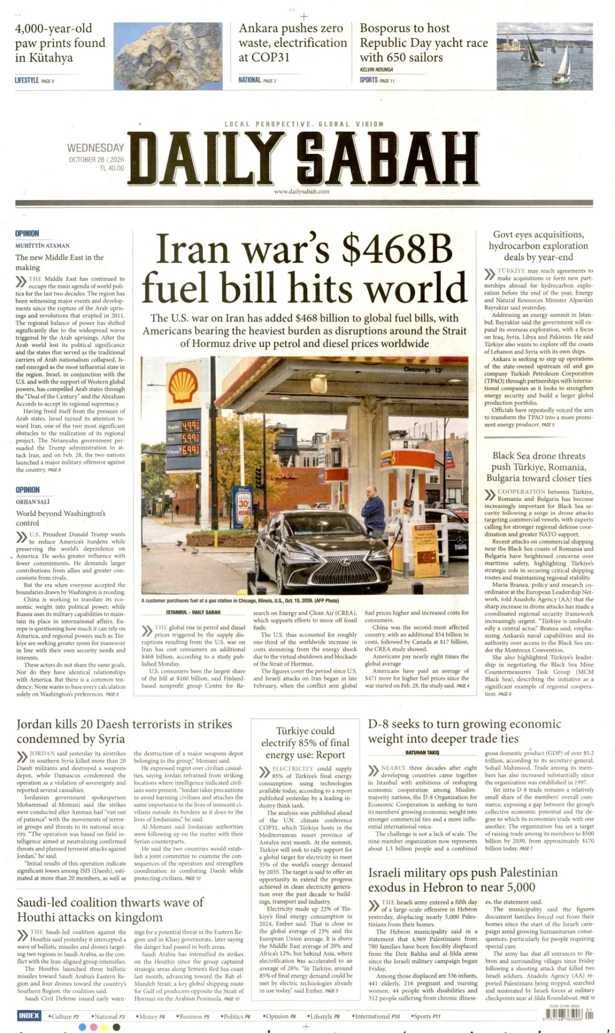 Daily Sabah birinci sayfa manşeti (29 Ekim 2026)
