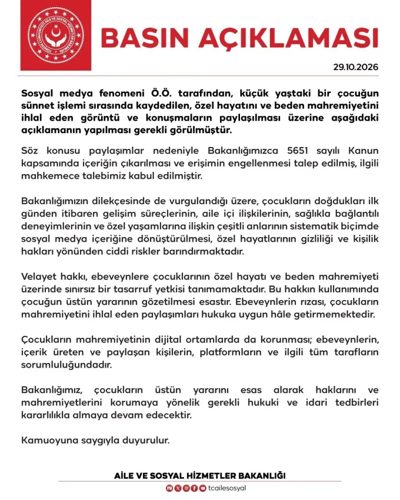 Bakanlıktan Dijital Mahremiyet Açıklaması: Çocukların Hakları Korunuyor