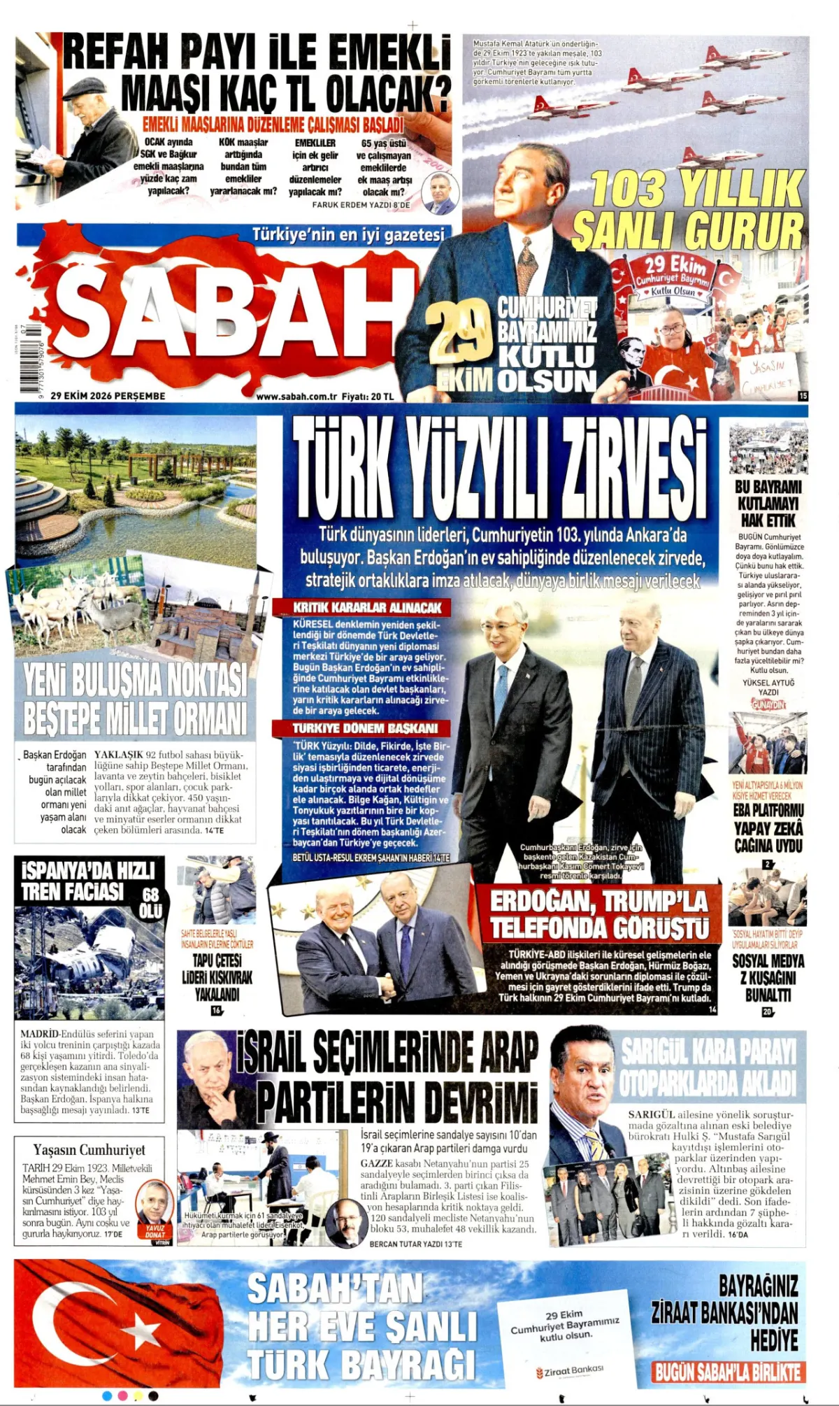 Sabah birinci sayfa manşeti (30 Ekim 2026)
