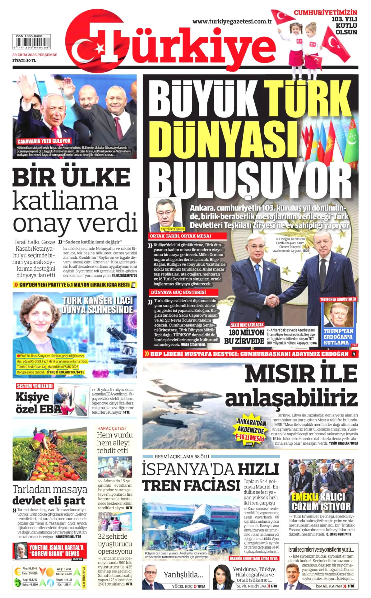 Türkiye birinci sayfa manşeti (30 Ekim 2026)
