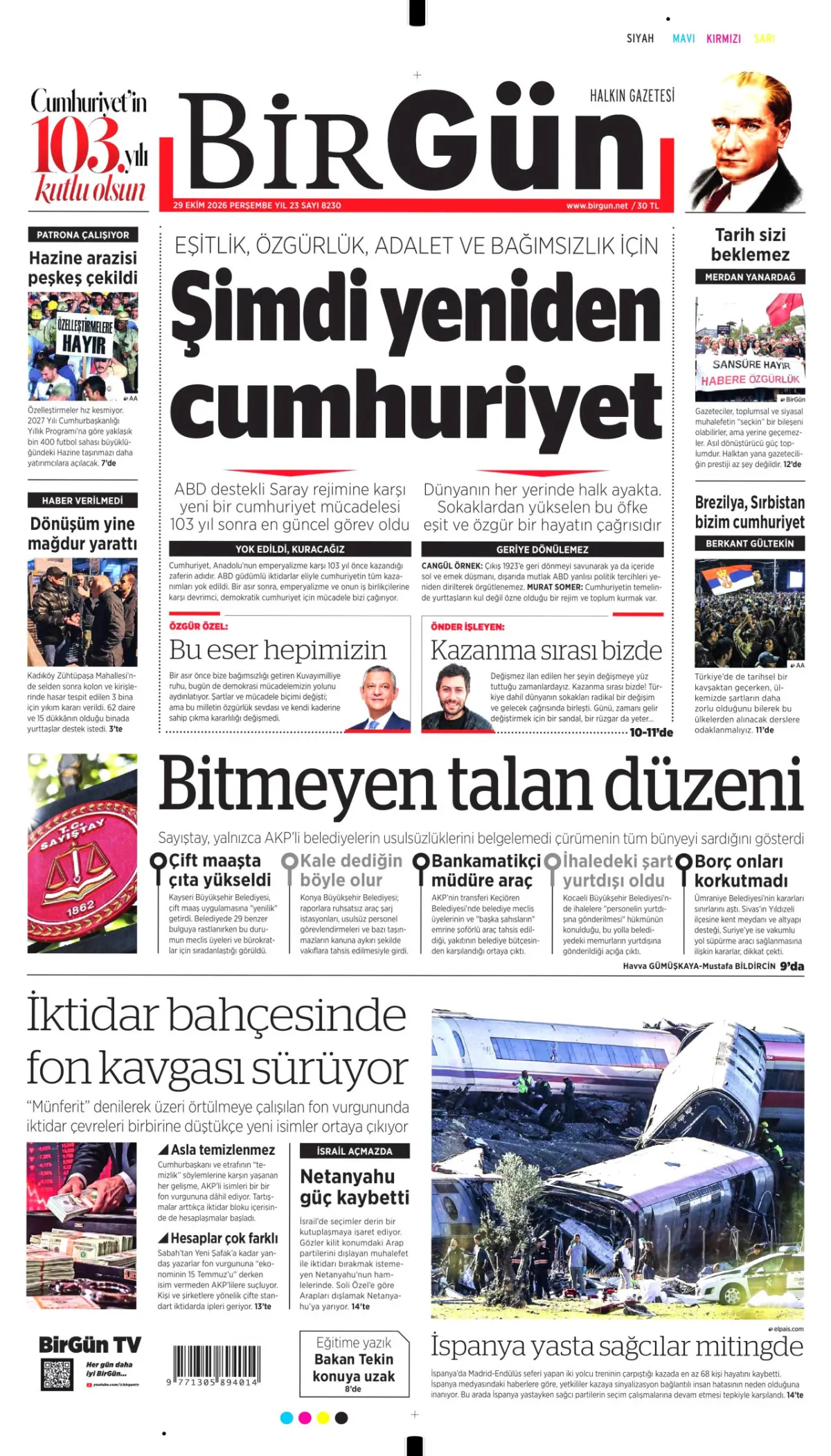 BirGün birinci sayfa manşeti (30 Ekim 2026)