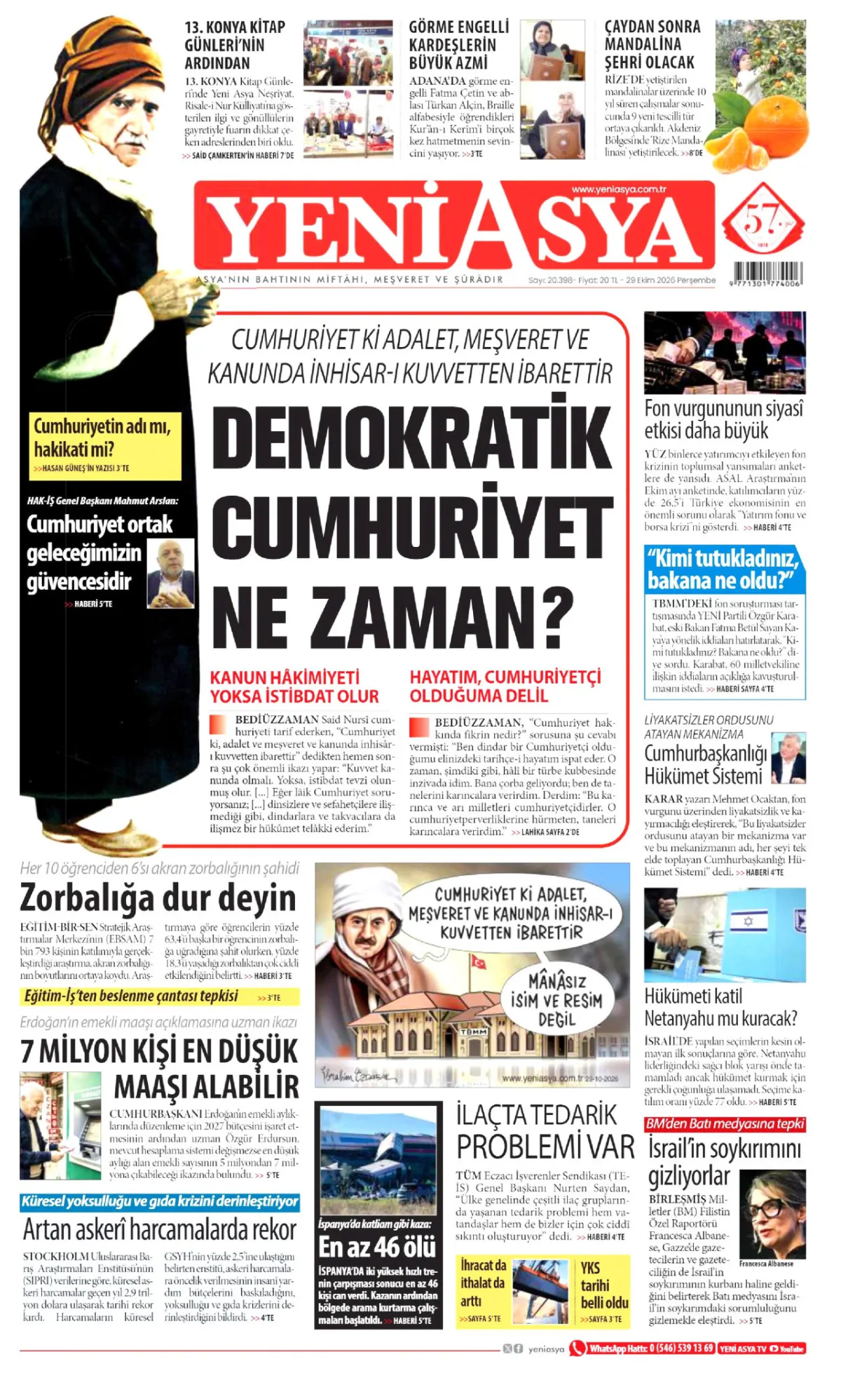 Yeni Asya birinci sayfa manşeti (30 Ekim 2026)