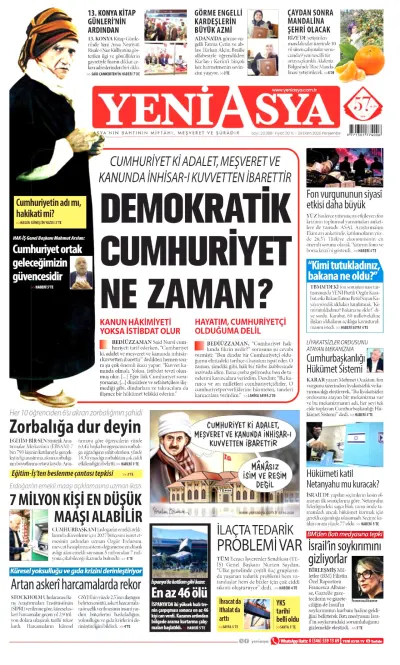 Yeni Asya manşeti