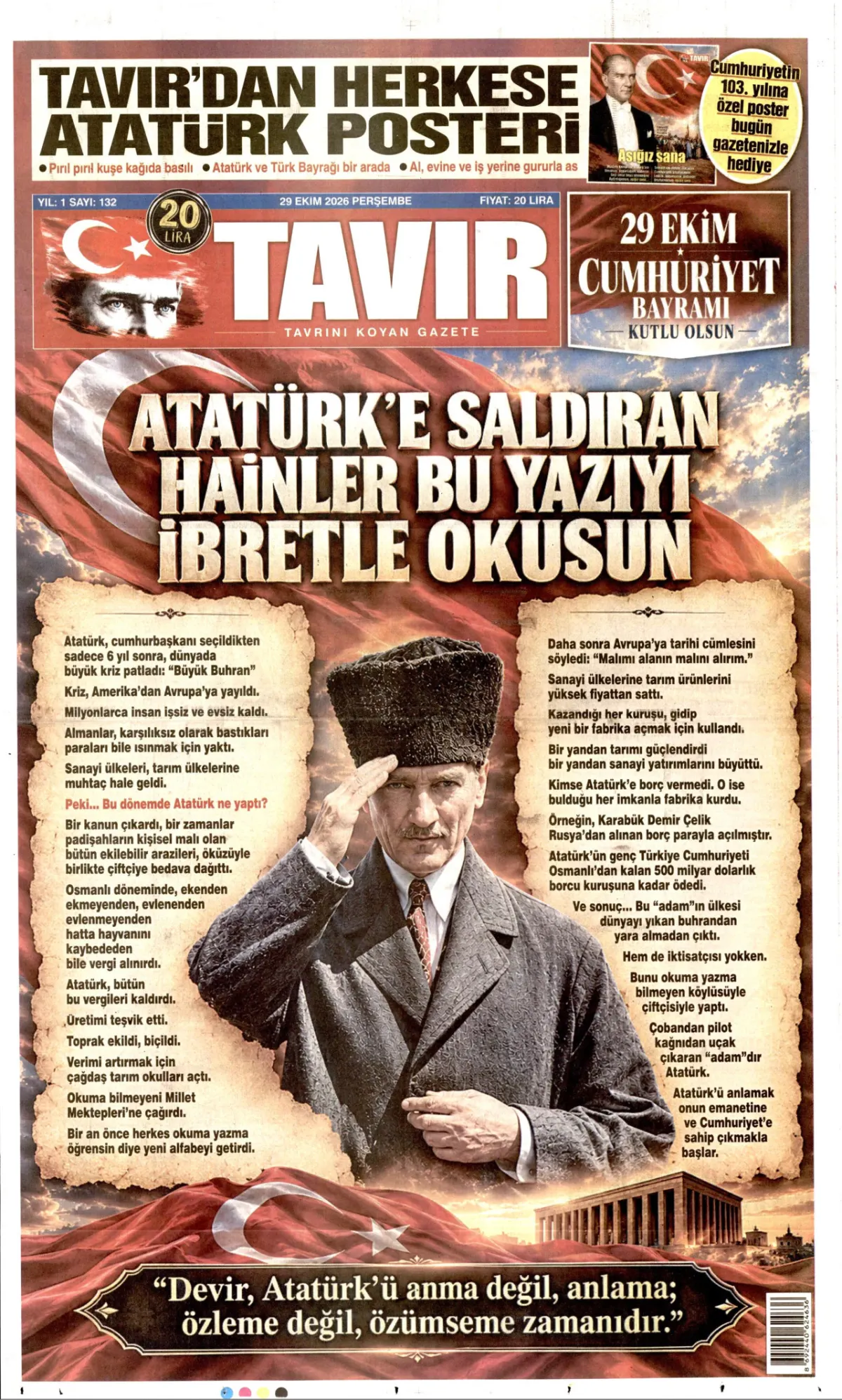 Tavır birinci sayfa manşeti (30 Ekim 2026)