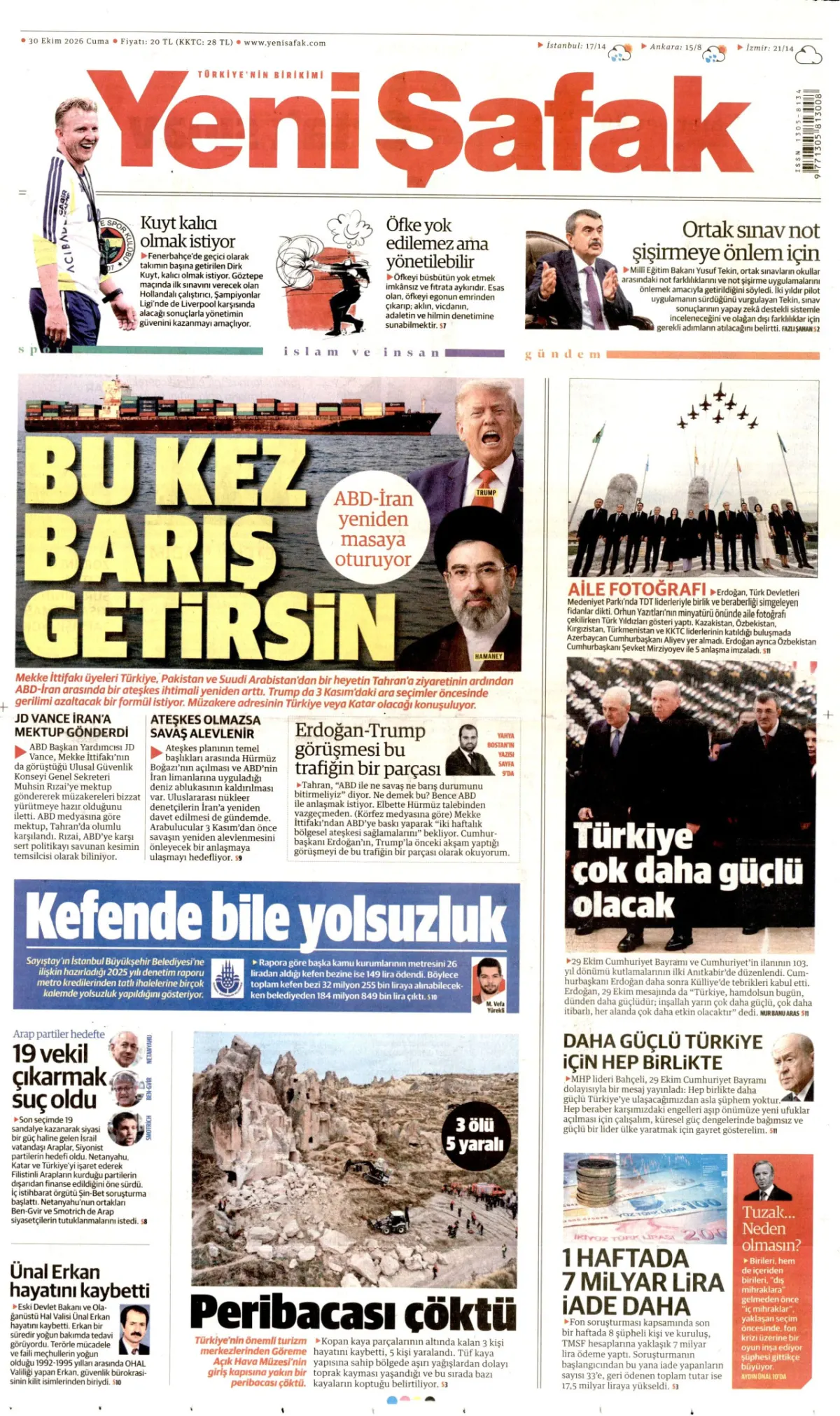 Yeni Şafak birinci sayfa manşeti (31 Ekim 2026)
