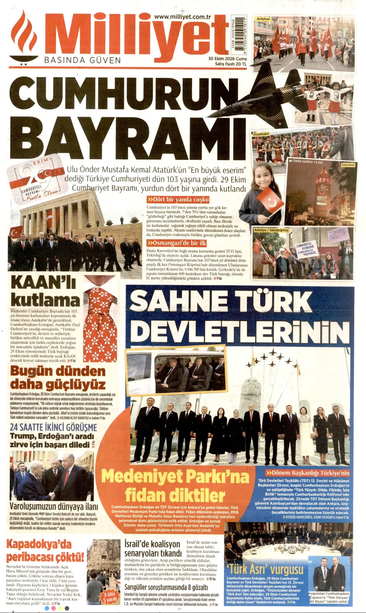 Milliyet birinci sayfa manşeti (31 Ekim 2026)