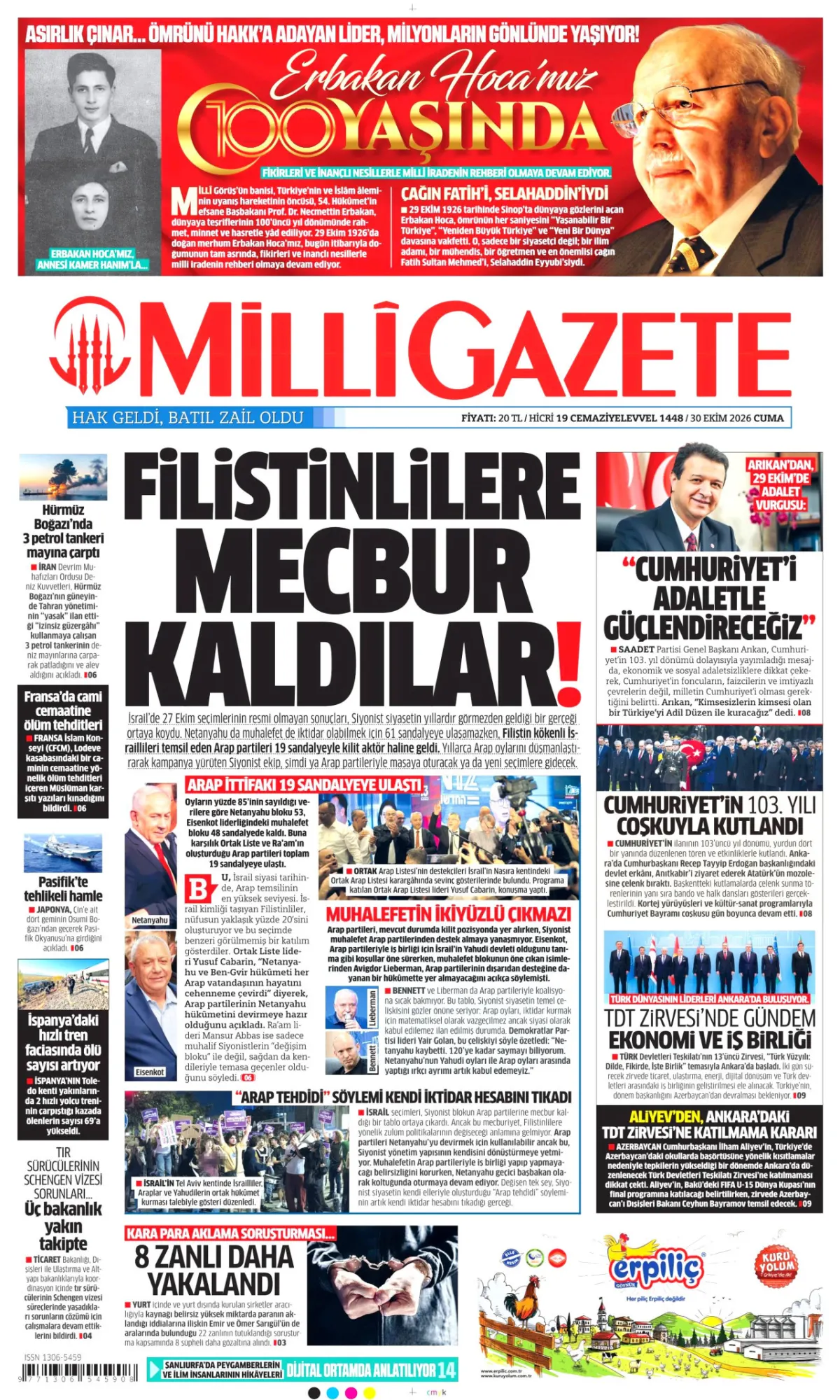 Milli birinci sayfa manşeti (31 Ekim 2026)