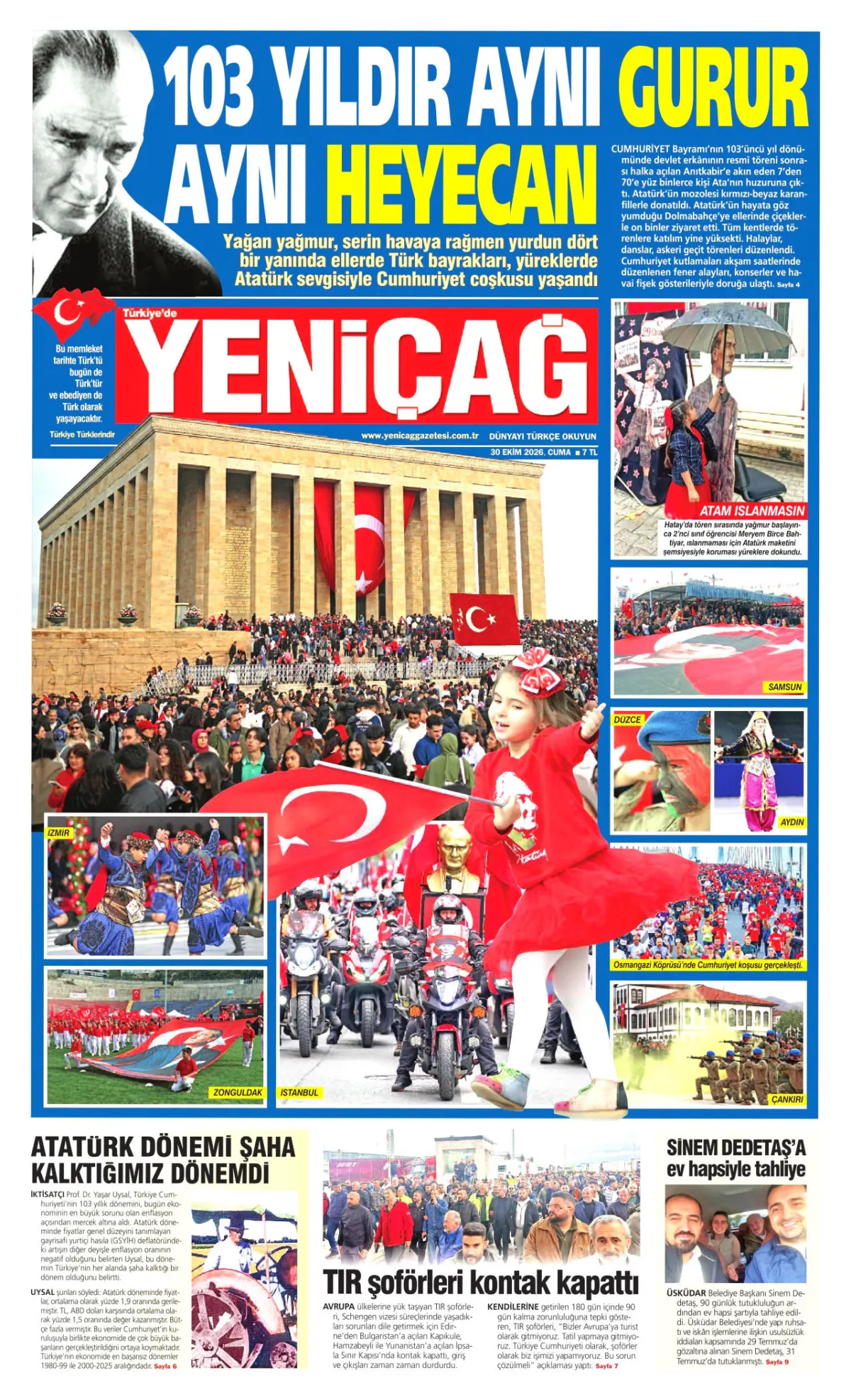 Yeniçağ birinci sayfa manşeti (31 Ekim 2026)