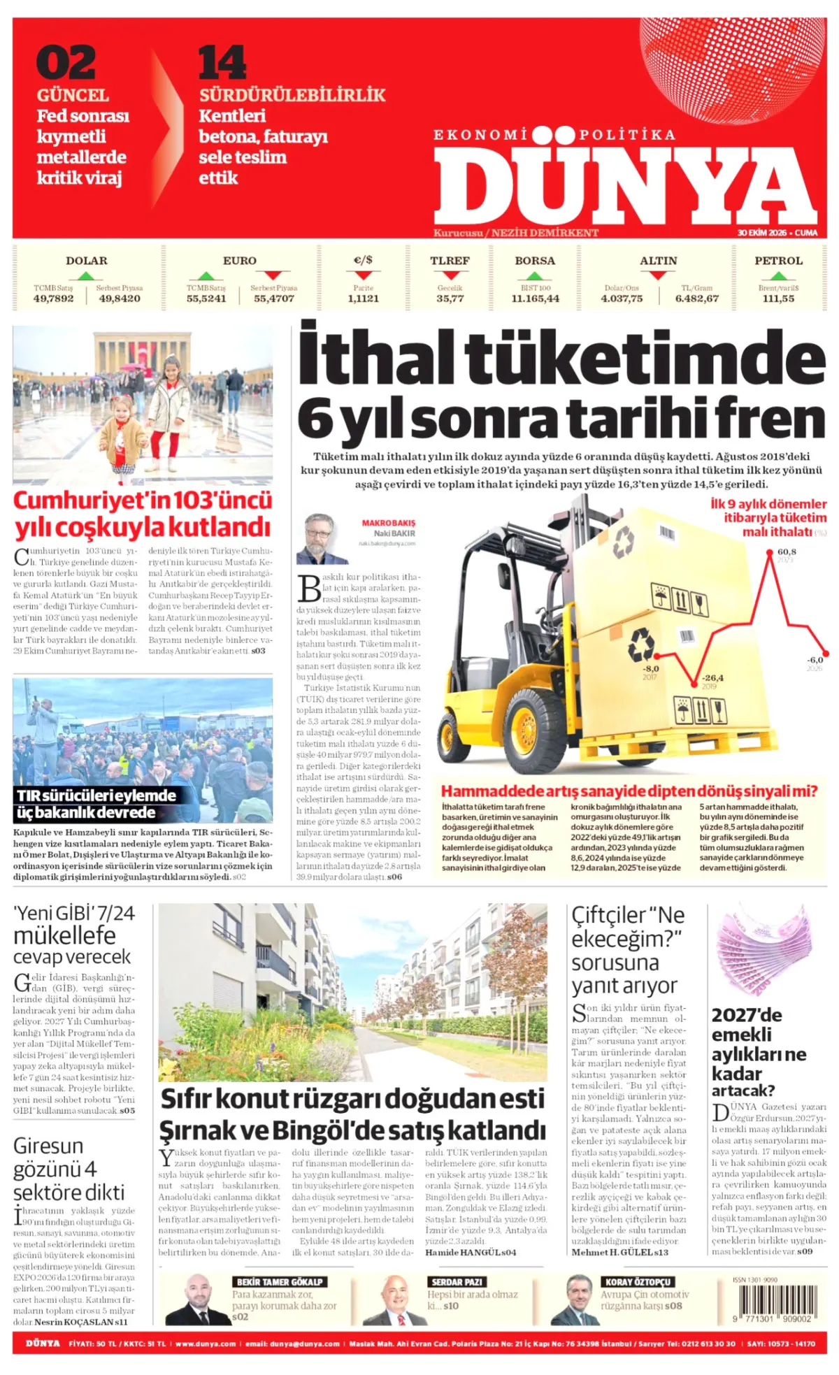 Dünya birinci sayfa manşeti (31 Ekim 2026)
