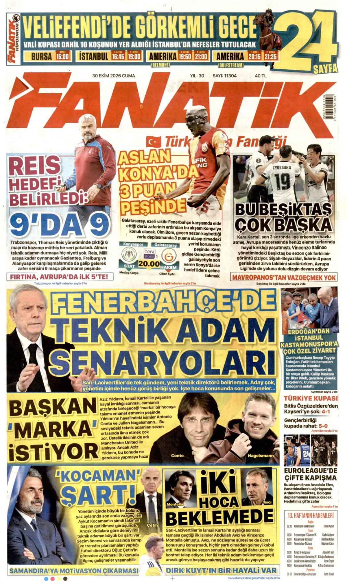 Fanatik birinci sayfa manşeti (31 Ekim 2026)
