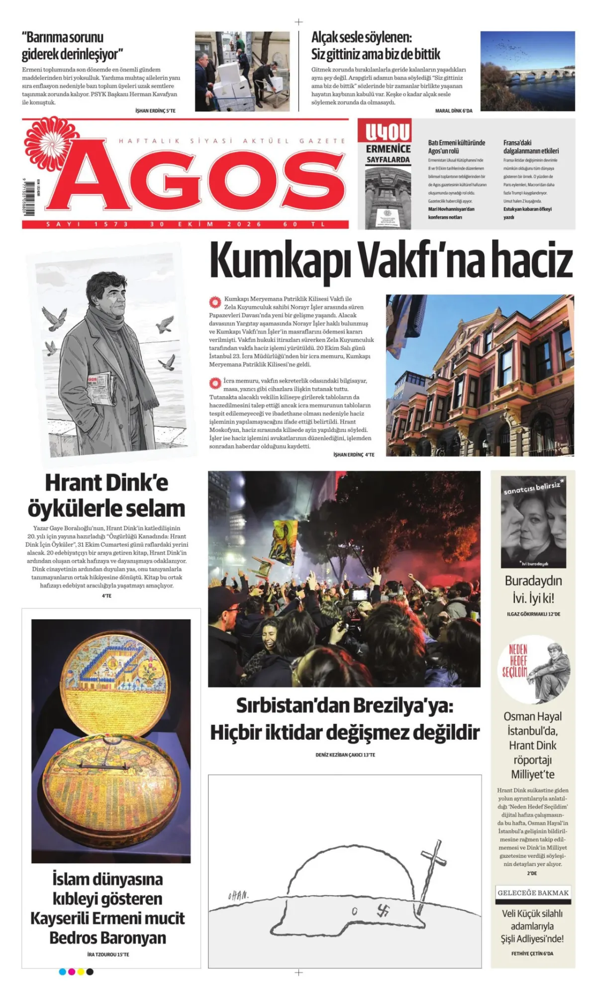 Agos birinci sayfa manşeti (31 Ekim 2026)