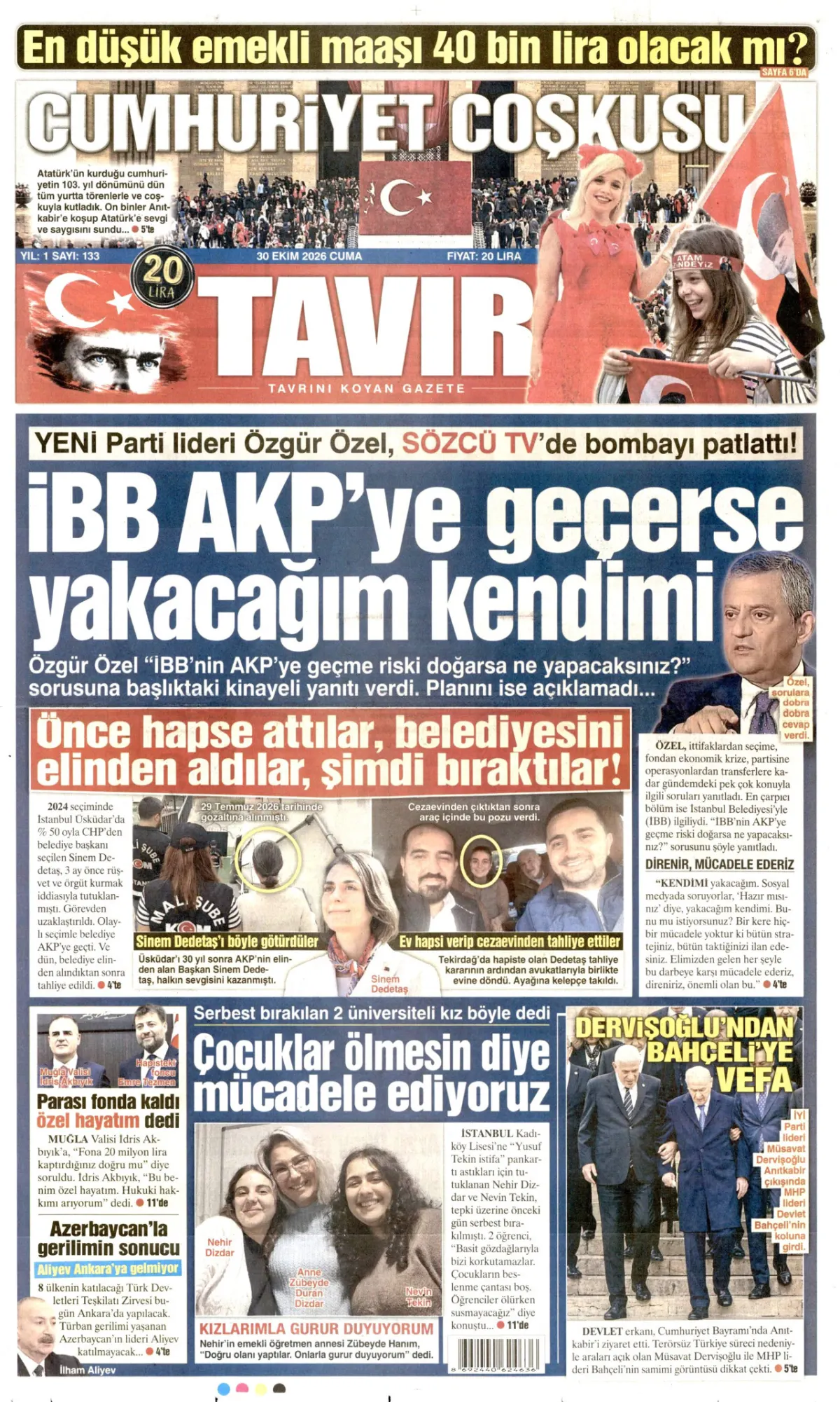 Tavır birinci sayfa manşeti (31 Ekim 2026)