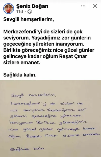 Tutuklanan Merkezefendi Belediye Başkanı Şeniz Doğan’dan Cezaevi Mesajı