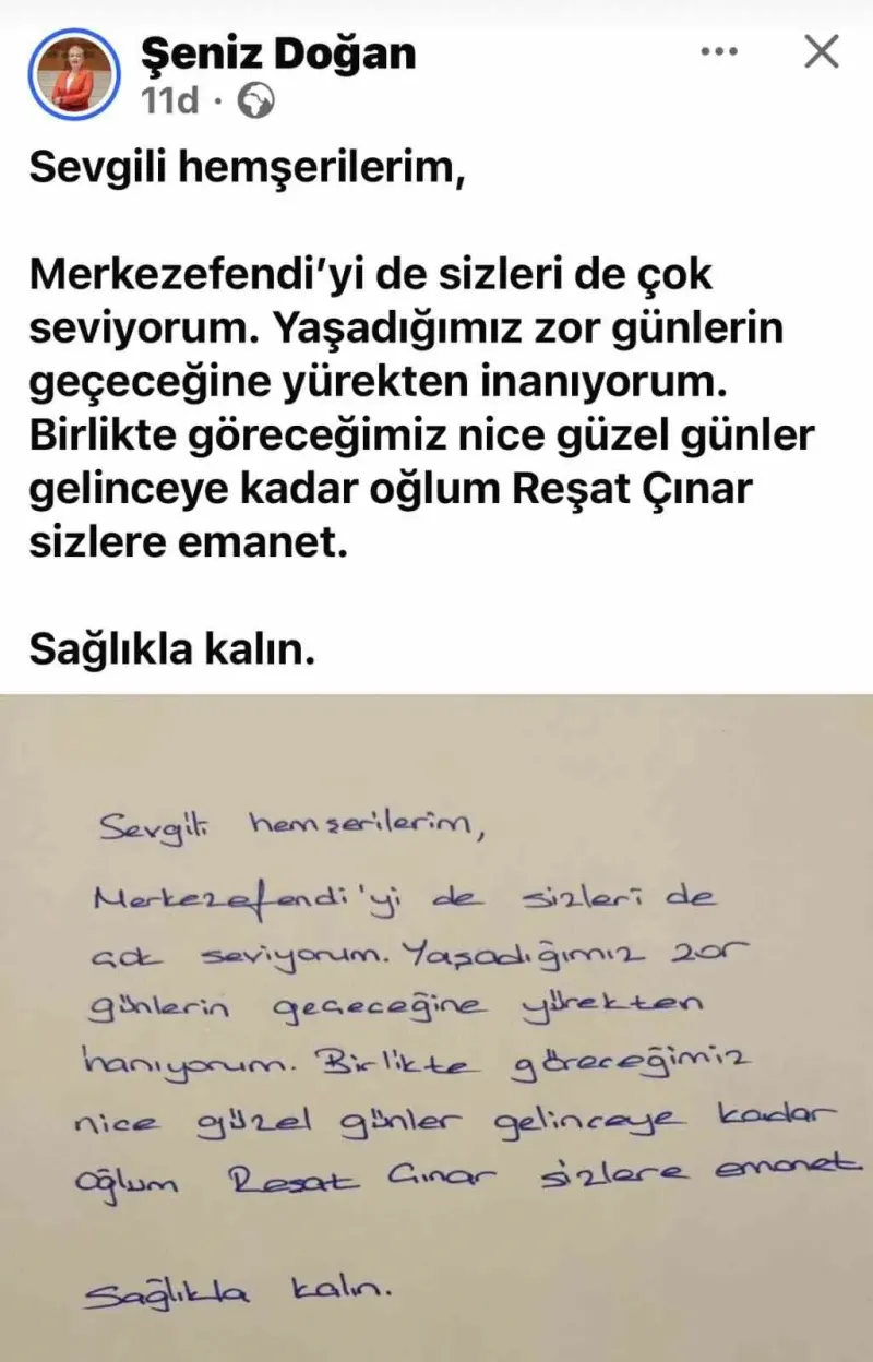 Tutuklanan Merkezefendi Belediye Başkanı Şeniz Doğan’dan Cezaevi Mesajı