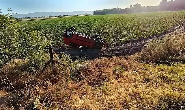Pancar tarlasına uçan araçtaki 2 kişi yaralandı