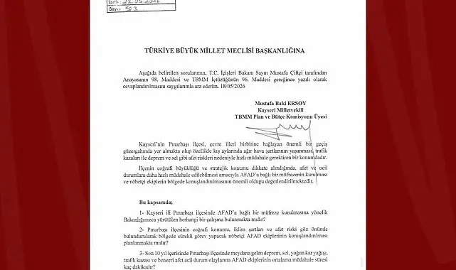 Pınarbaşı'nın afet müdahale gücünün artırılması talebi TBMM'de