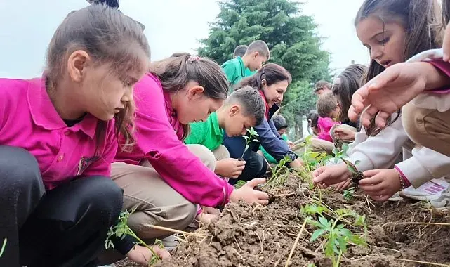 Minik elleriyle fideleri toprakla buluşturdular