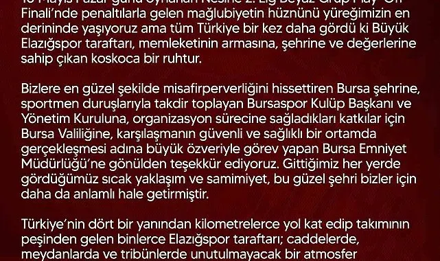 Elazığspor: "Bu büyük camia her defasında küllerinden yeniden doğmasını bilmiştir"