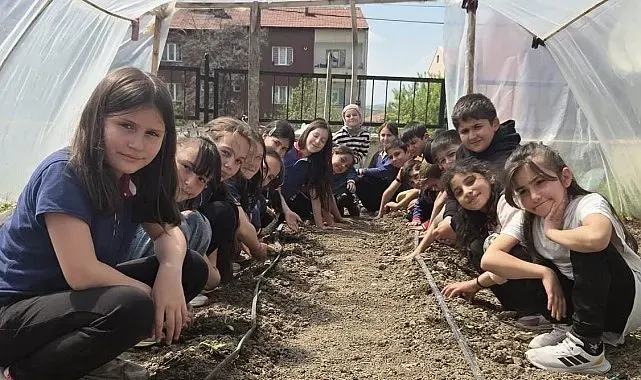 Altıntaş'ta minik öğrenciler salatalık fidelerinin ekimini gerçekleştirdi