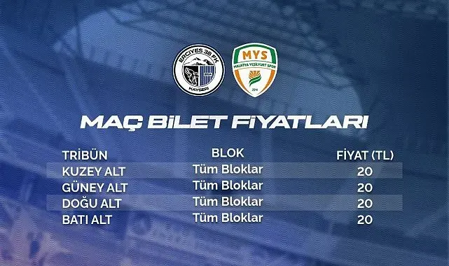 Erciyes 38 FSK-Malatya Yeşilyurtspor maç bileti 20 TL