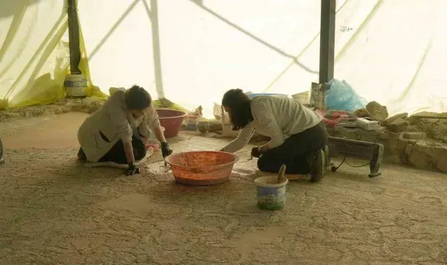 Pompeipolis Antik Kenti'nde kurtarılan bin 800 yıllık mozaikler tarihi villanın zeminine yerleştirildi
