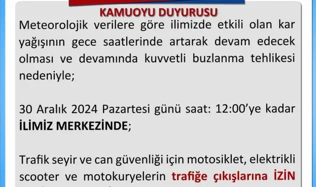 Uşak'ta iki tekerlekli araçların trafiğe çıkışları kısıtlandı