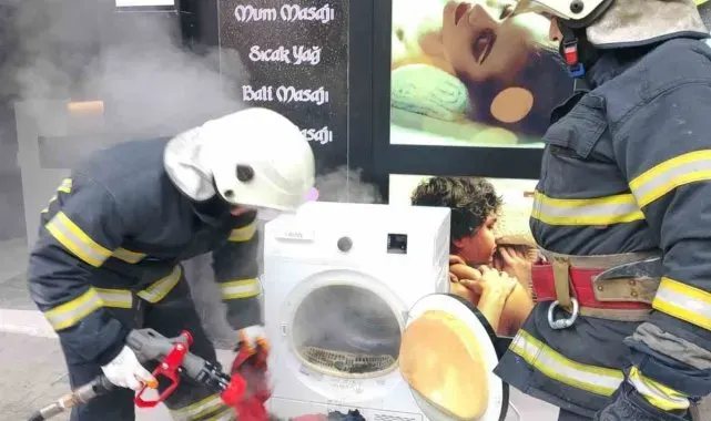 Masaj salonunda kurutma makinesi alev aldı