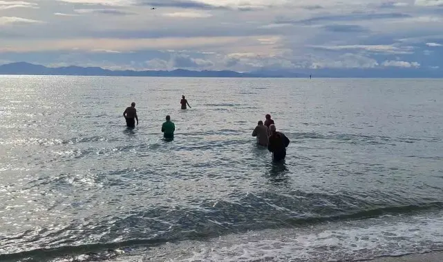 Didim'de yaşayan yabancılar sokak hayvanlarına yardım için denize girdiler