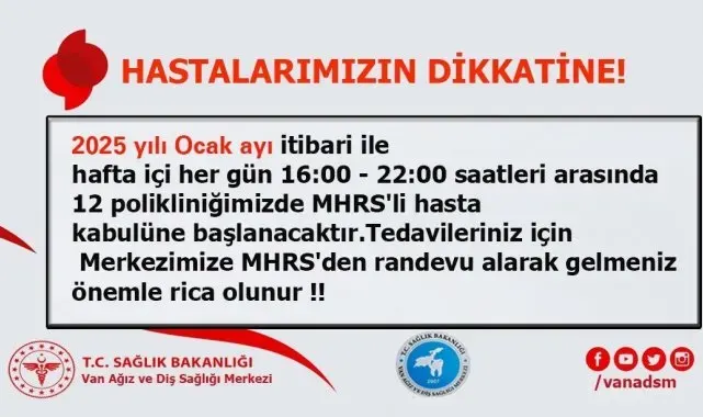 Van ADSM'de akşam polikliniği hizmeti başlıyor