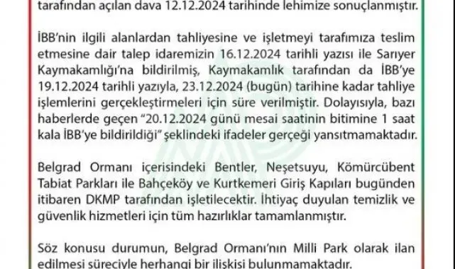 DKMP'den "İBB'ye Belgrad Ormanları'nın mesai bitimine 1 saat kala tahliyesi bildirildi" iddiasına yalanlama