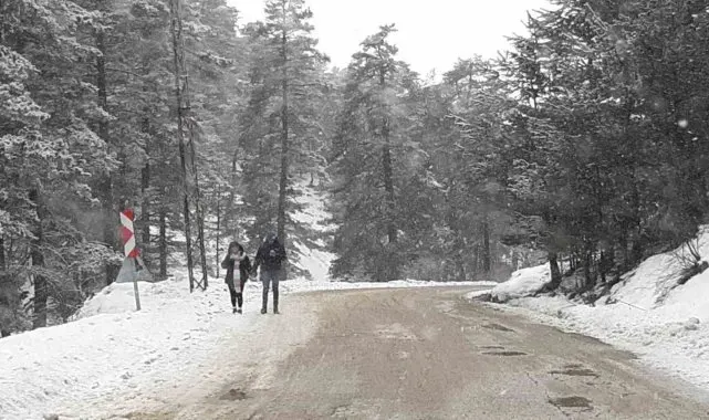 Abant Gölü Milli Parkı'nda kar yağışı başladı