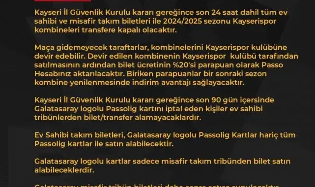 Kayserispor - Galatasaray maçı bilet fiyatları belli oldu