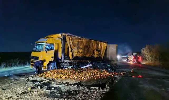 Kamyon devrildi, mandalinaların saçıldığı yol trafiğe kapandı