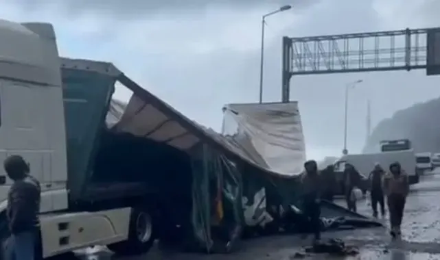 Artvin'de dalgalar park halindeki tırın dorsesini parçaladı