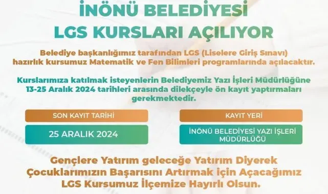 İnönü'de LGS'ye hazırlanan öğrencilere ücretsiz kurs açılıyor
