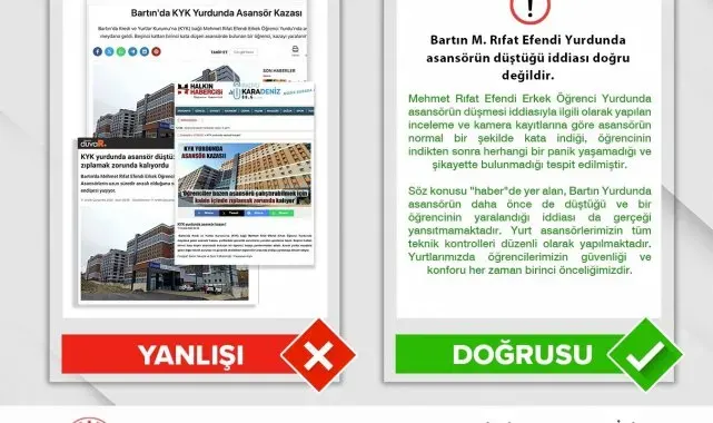 KYK, Bartın'da bir yurtta asansörün düştüğü iddialarını yalanladı