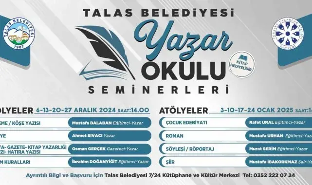 Talas'ta yazar okulu seminerleri başlıyor