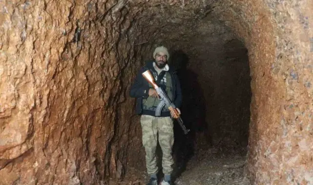 Tel Rıfat'ta terör örgütü PKKYPG'nin kullandığı kilometrelerce uzunluğunda tüneller görüntülendi