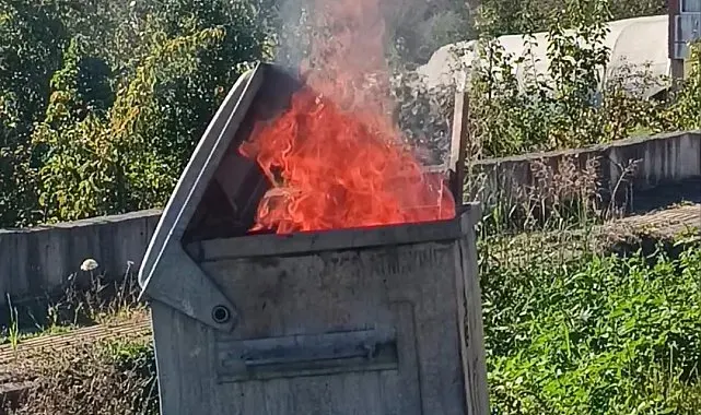 Çöp konteynerinde çıkan yangını mahalleli söndürdü