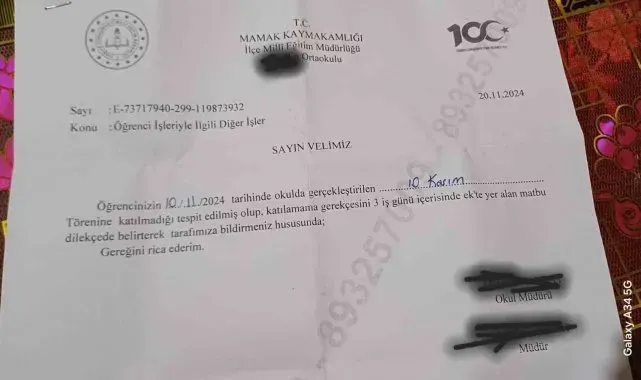 10 Kasım törenine katılmayan öğrencinin velisine tebligat gönderen okul müdürü hakkında suç duyurusu