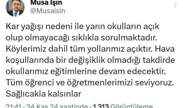 Kütahya Valisi Işın'dan 'Kar tatili yok' açıklaması