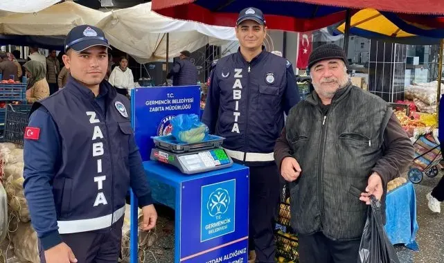 Germencik'te pazar yerlerinde başlatılan tartı uygulaması sürüyor