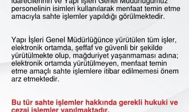 Çevre, Şehircilik ve İklim Değişikliği Bakanlığından dolandırıcılık uyarısı