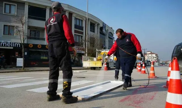 Düzce'de yaya çizgileri yenilendi