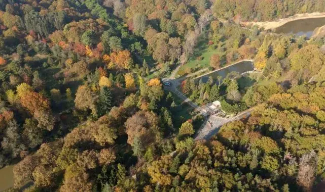 Atatürk Arboretumu'ndaki kartpostallık sonbahar manzarası havadan görüntülendi