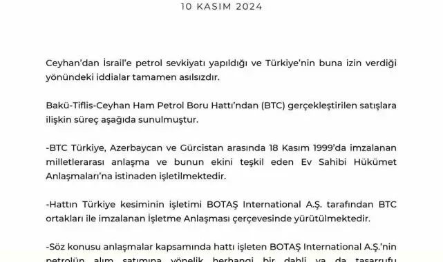 Enerji ve Tabii Kaynaklar Bakanlığı'ndan İsrail'e petrol sevkiyatı yapıldığı iddialarına yalanlama